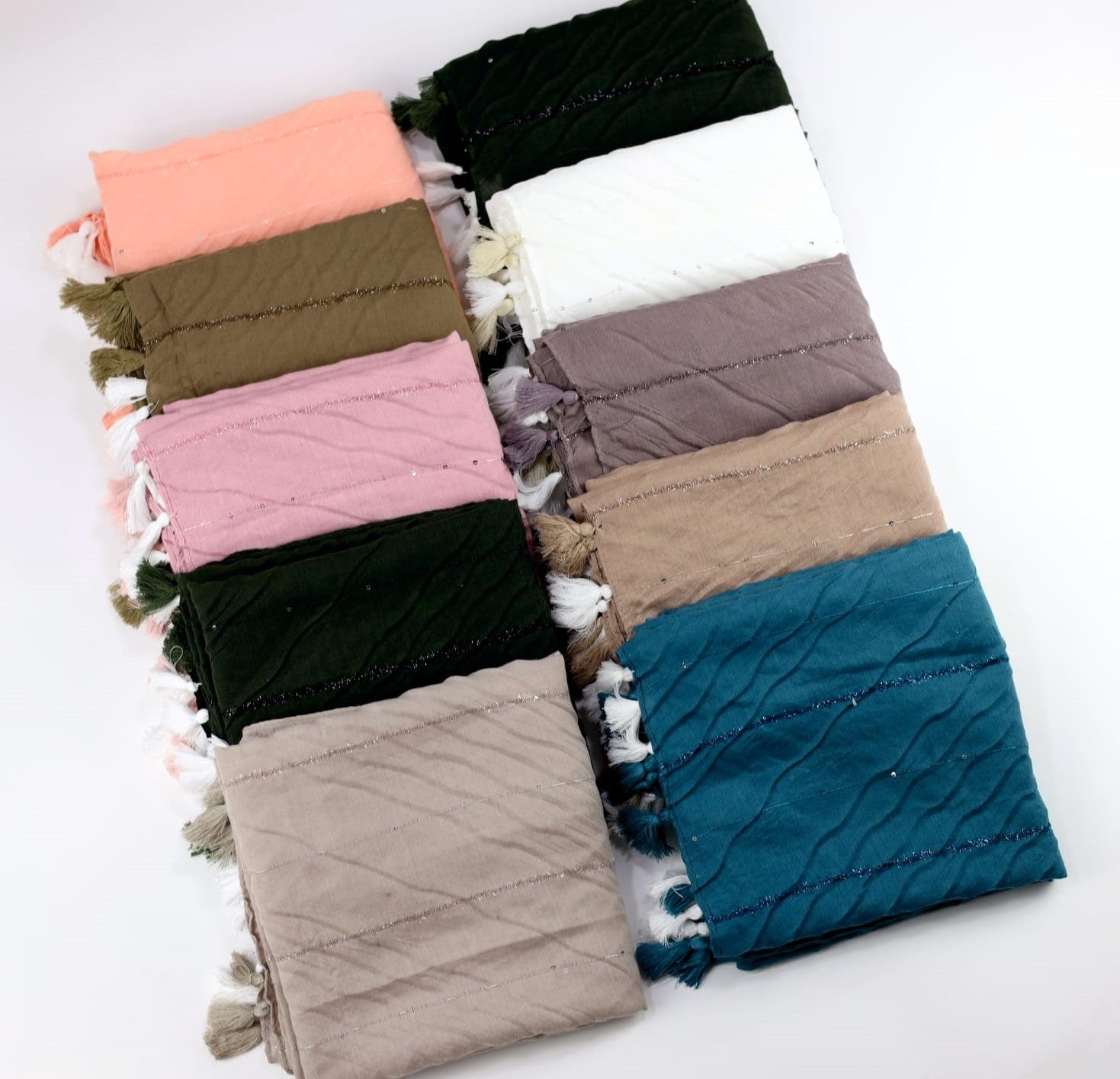 BeingMuslims Elegant Diagonal Glitter Line Cotton Hijab Pack of 10