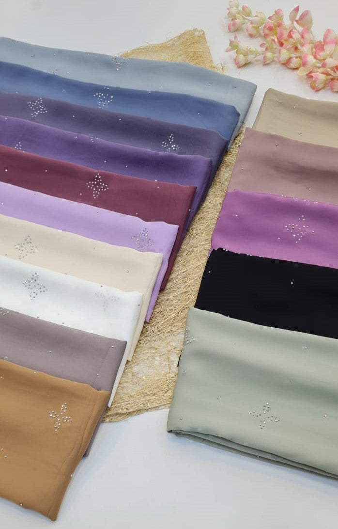 BeingMuslims Stylish Center Diamond Pattern Chiffon Hijab Pack of 15
