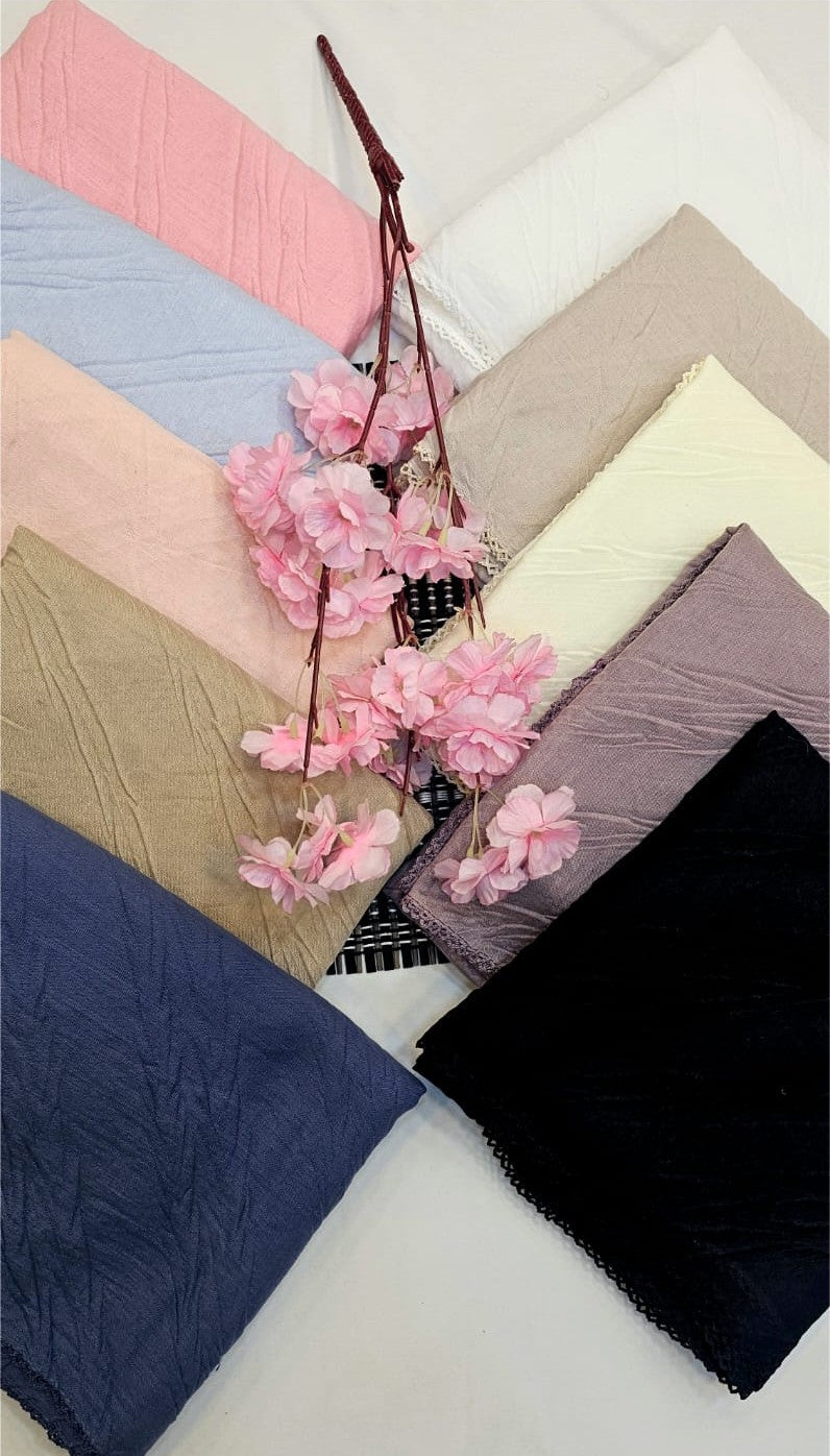 BeingMuslims Crinkle Texture Fabric Cotton Hijab Pack of 10