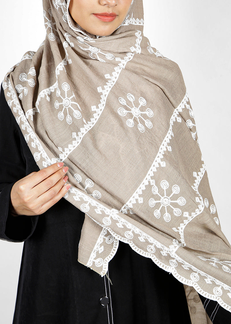 BeingMuslims Desginer Embroidered Cotton Hijab Brown Pack of 10