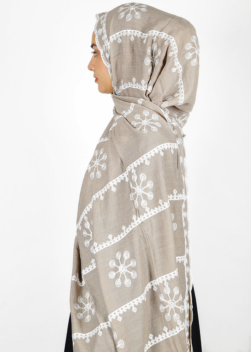 BeingMuslims Desginer Embroidered Cotton Hijab Brown Pack of 10