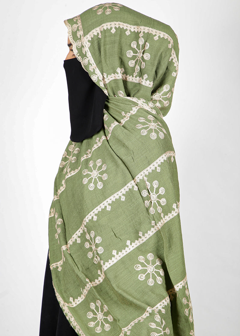 BeingMuslims Desginer Embroidered Cotton Hijab Green Pack of 10