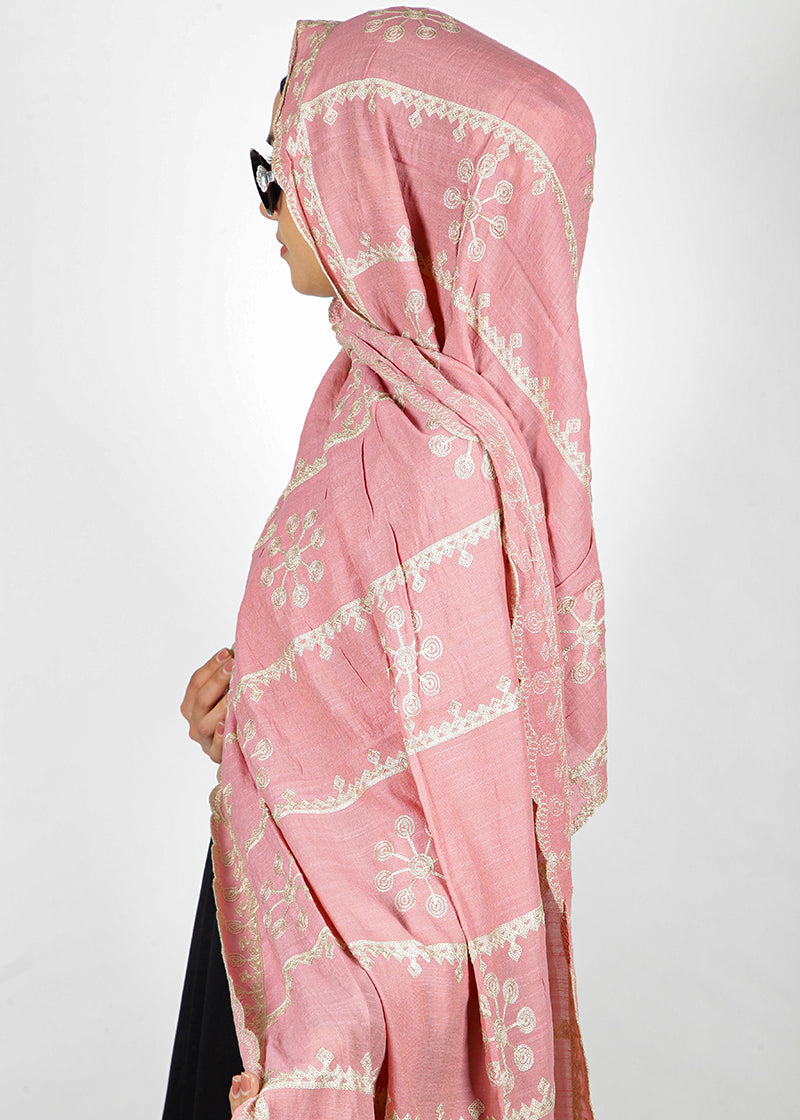 BeingMuslims Desginer Embroidered Cotton Hijab Light Pink Pack of 10