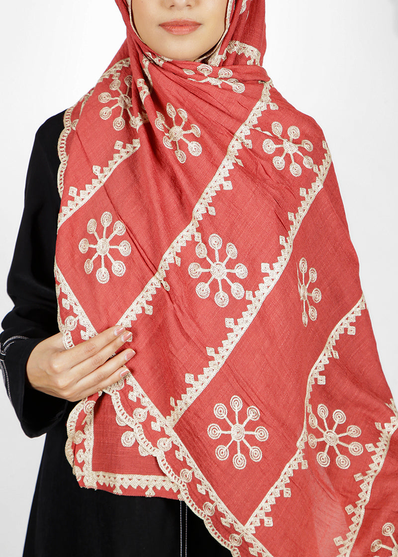 BeingMuslims Desginer Embroidered Cotton Hijab Brick Red Pack of 10