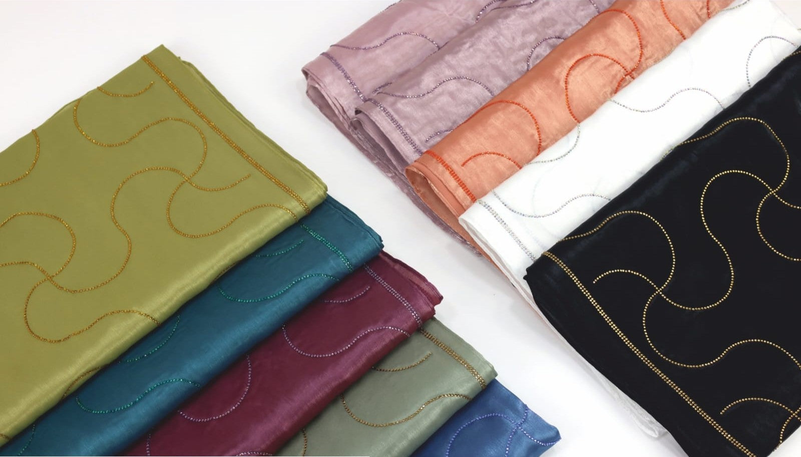 BeingMuslims Elegant Line Work Organza Hijab Pack of 10
