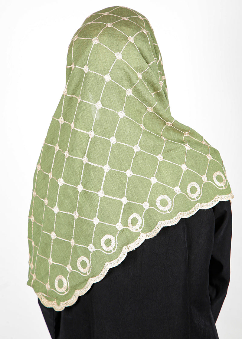 BeingMuslims Graceful Embroidered Cotton Hijab Green Pack of 10
