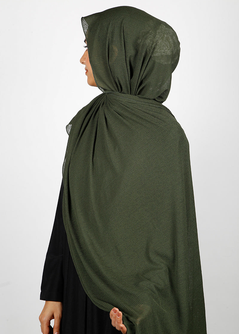 BeingMuslims Classic Ribbed Textured Jersey Hijab Olive Pack of 10