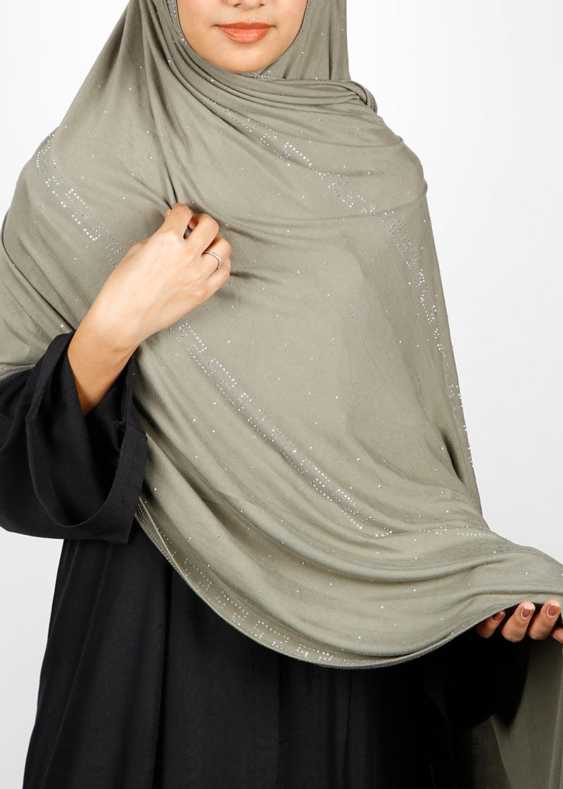 BeingMuslims Stylish Diamond Work Jersey Hijab Khaki Pack of 10