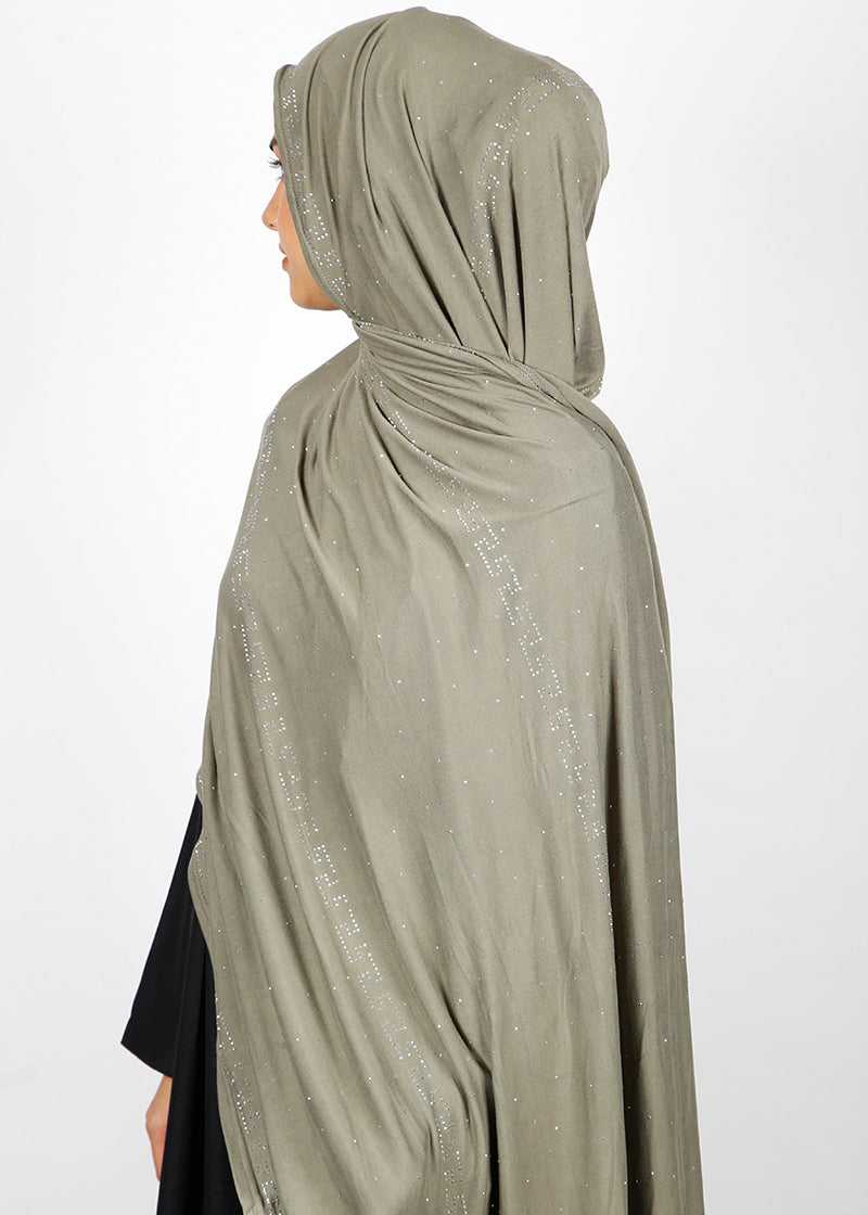 BeingMuslims Stylish Diamond Work Jersey Hijab Khaki Pack of 10