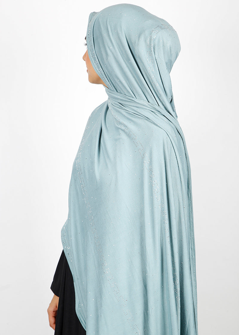 BeingMuslims Stylish Diamond Work Jersey Hijab Pale Blue Pack of 10