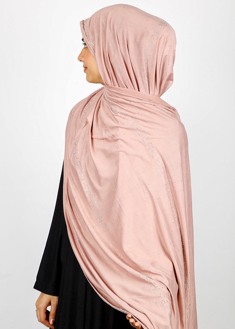 BeingMuslims Stylish Diamond Work Jersey Hijab Salmon Pack of 10