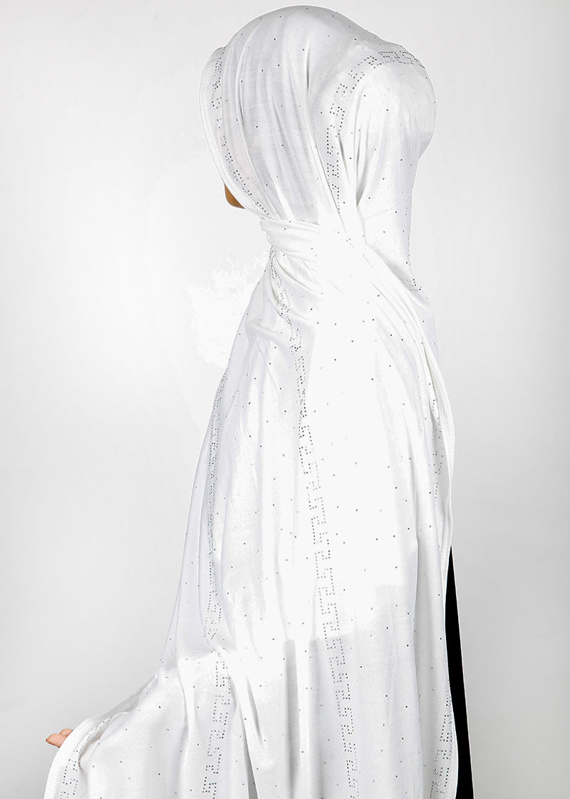 BeingMuslims Stylish Diamond Work Jersey Hijab White Pack of 10