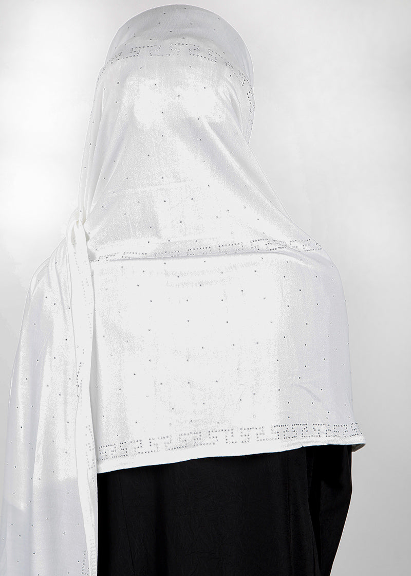 BeingMuslims Stylish Diamond Work Jersey Hijab White Pack of 10