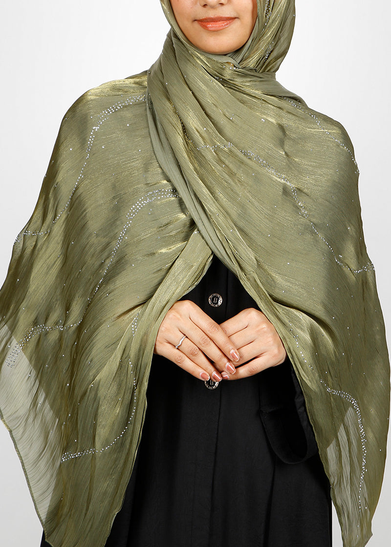 BeingMuslims Diamond Work Organza Blush Pink Hijab Olive Pack of 10