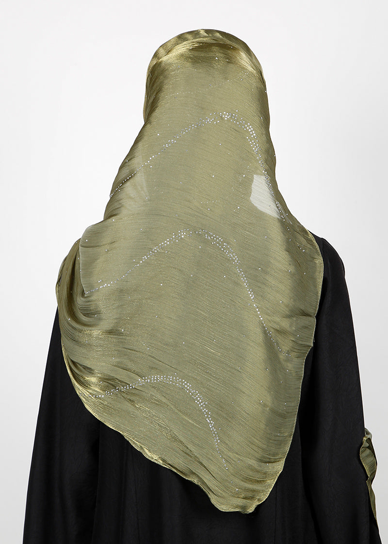 BeingMuslims Diamond Work Organza Blush Pink Hijab Olive Pack of 10