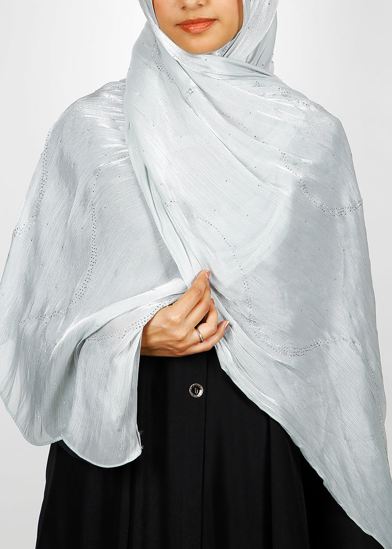 BeingMuslims Diamond Work Organza Blush Pink Hijab Silver Pack of 10