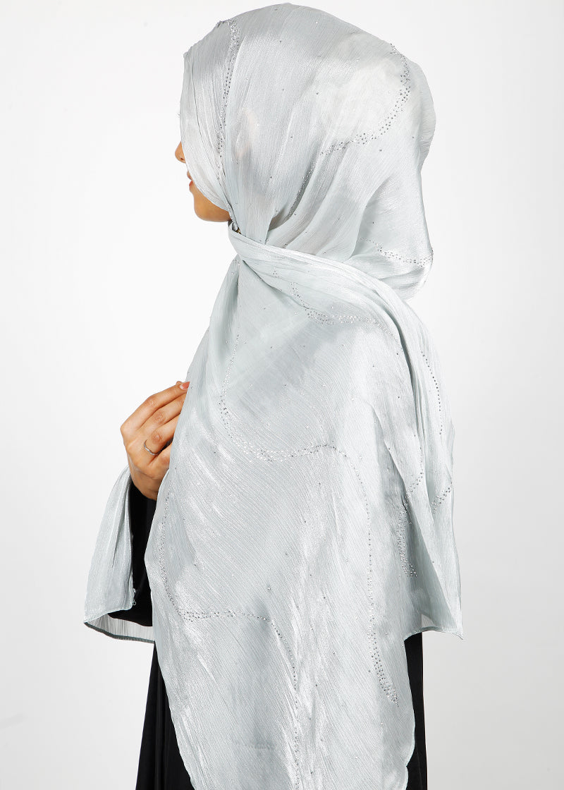 BeingMuslims Diamond Work Organza Blush Pink Hijab Silver Pack of 10
