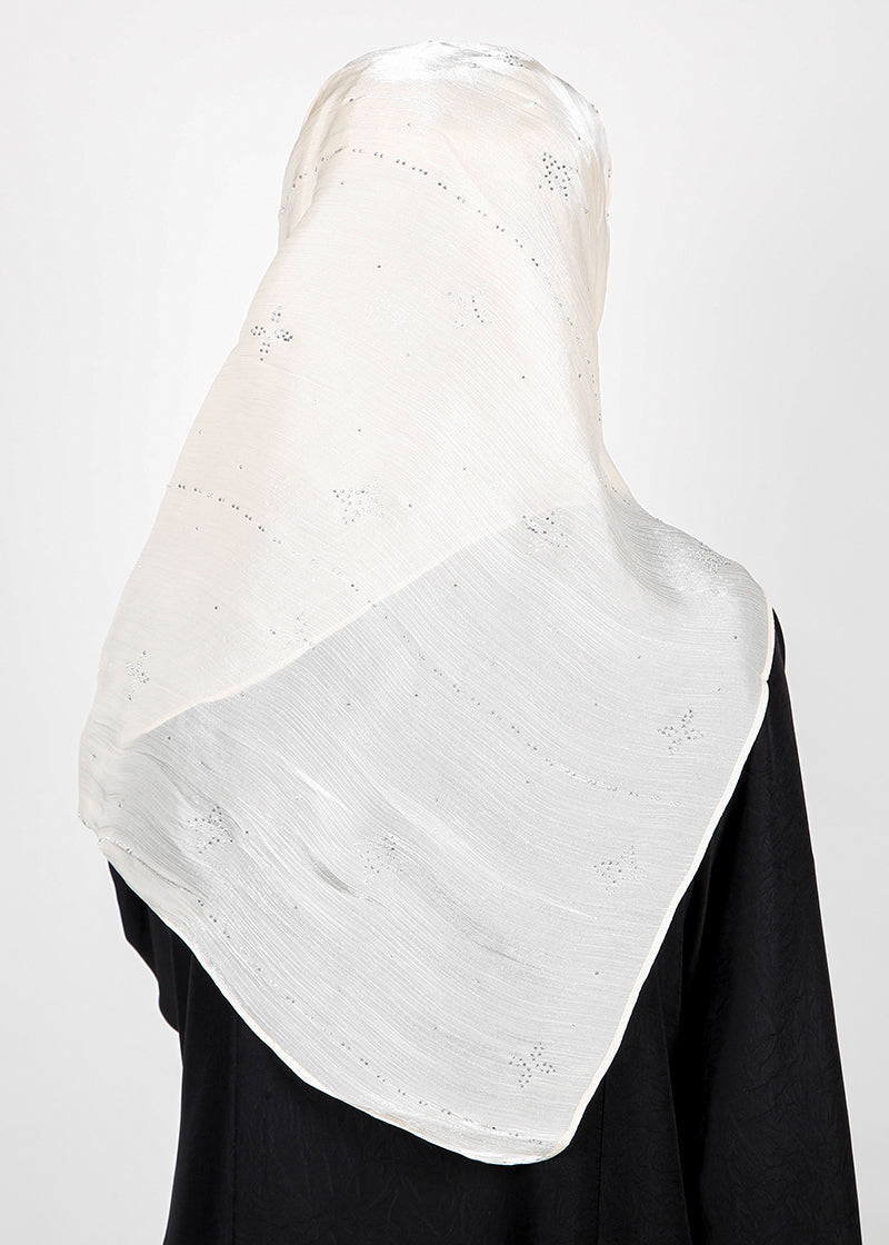 BeingMuslims Graceful Diamond Work Organza Hijab Ivory Pack of 10
