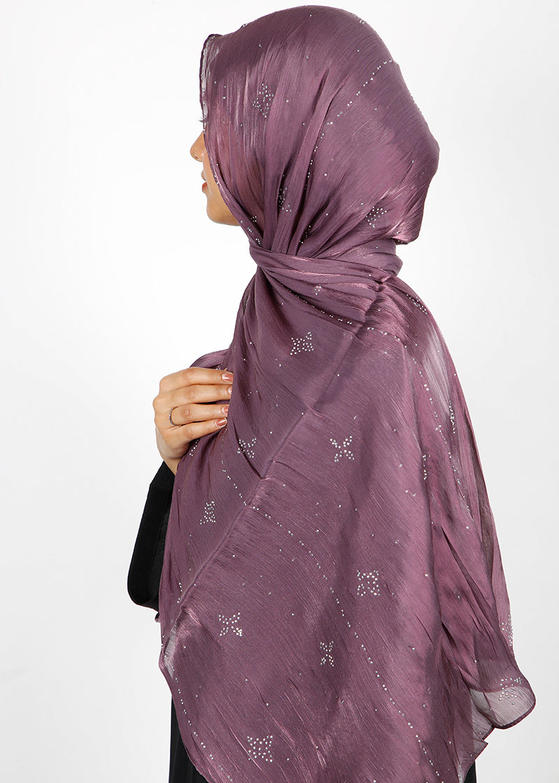 BeingMuslims Graceful Diamond Work Organza Hijab Purple Pack of 10
