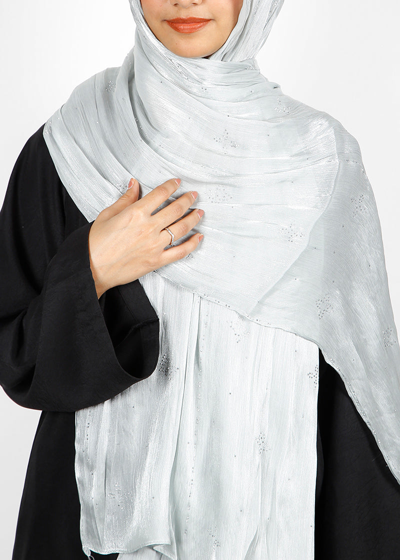 BeingMuslims Graceful Diamond Work Organza Hijab Silver Pack of 10