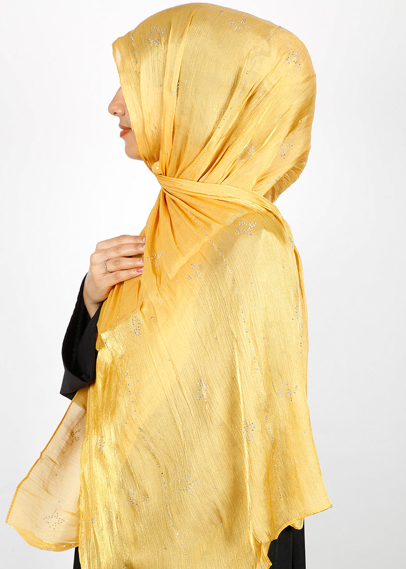 BeingMuslims Graceful Diamond Work Organza Hijab Yellow Pack of 10