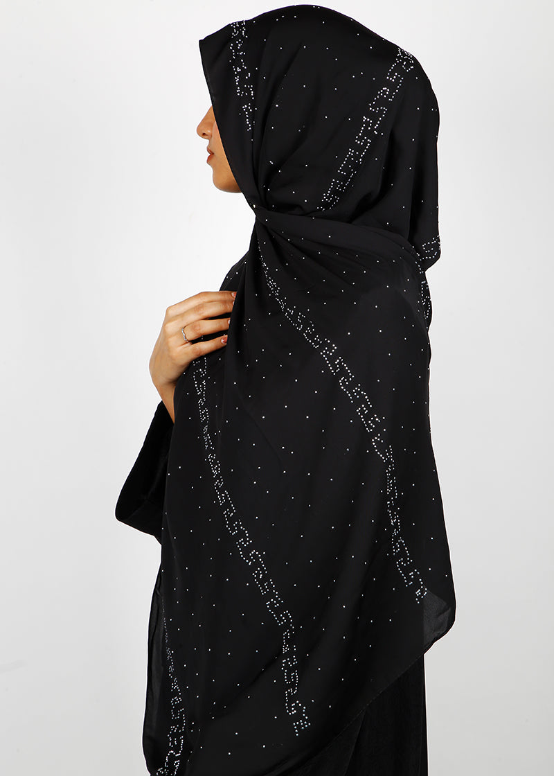 BeingMuslims Trendy Diamond Work Chiffon Hijab Black Pack of 10