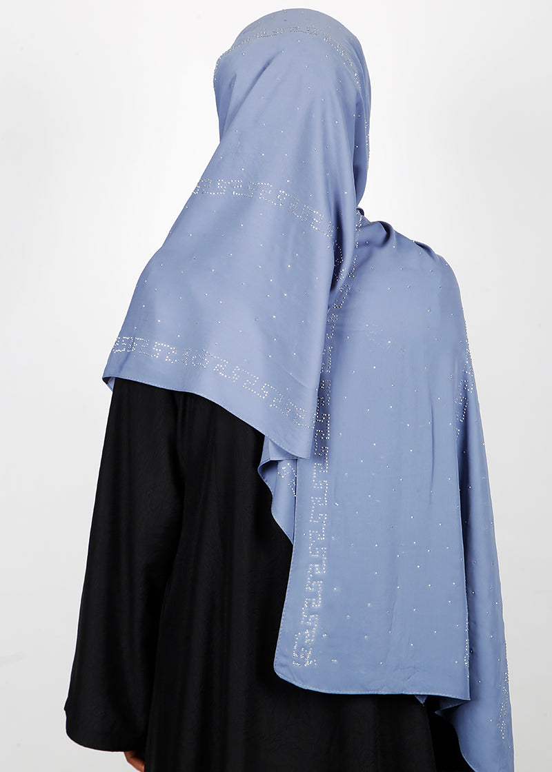 BeingMuslims Trendy Diamond Work Chiffon Hijab Blue Pack of 10