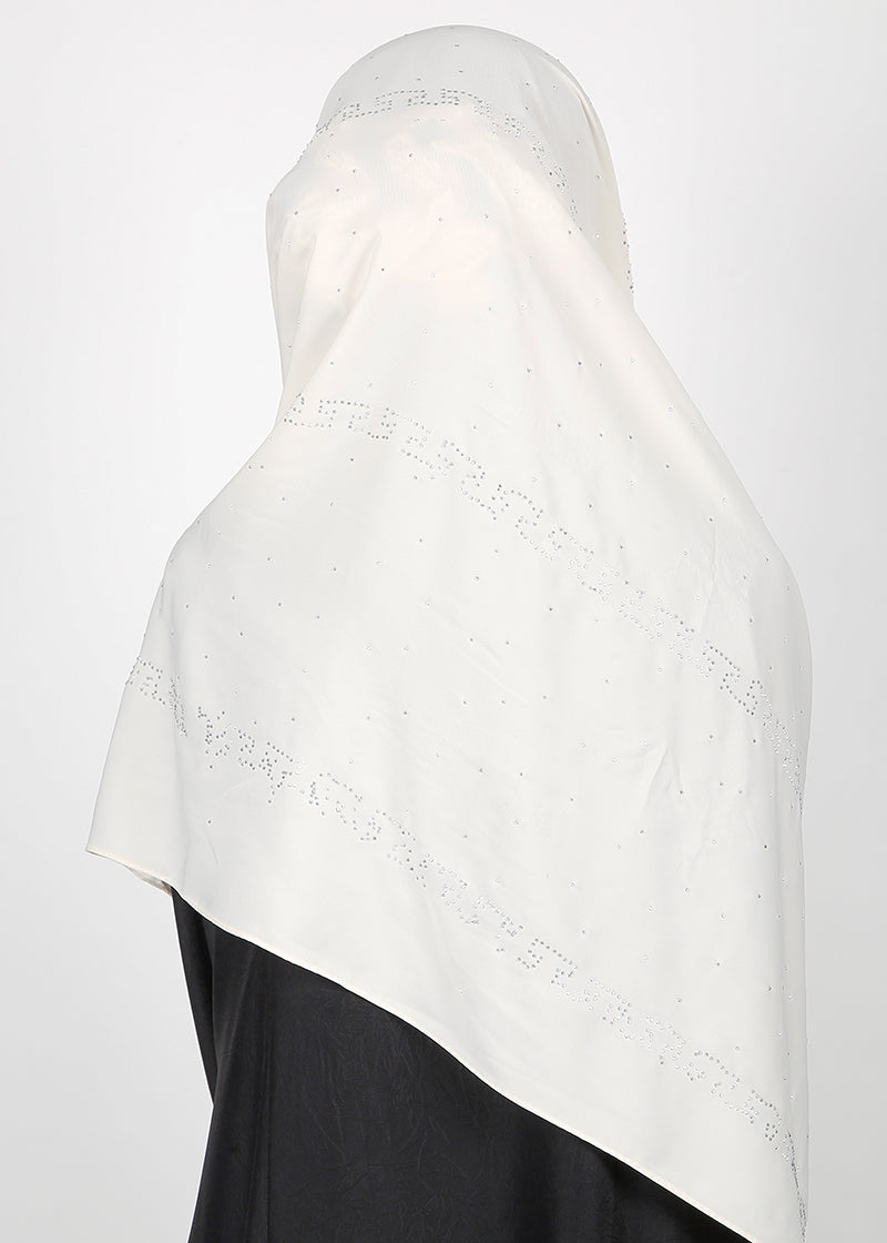 BeingMuslims Trendy Diamond Work Chiffon Hijab Off White Pack of 10
