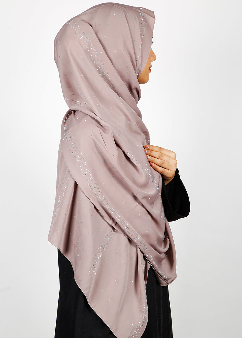 BeingMuslims Trendy Diamond Work Chiffon Hijab Taupe Pack of 10