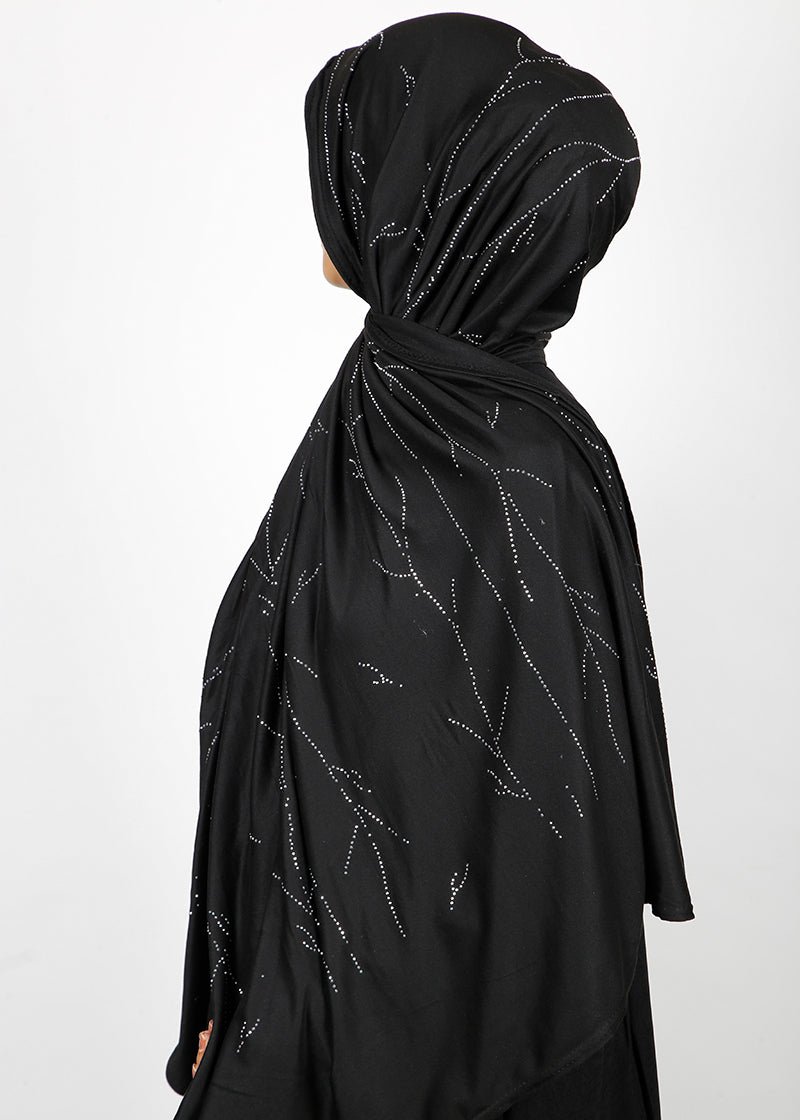BeingMuslims Elegant Diamond Work Jersey Hijab Black Pack of 10