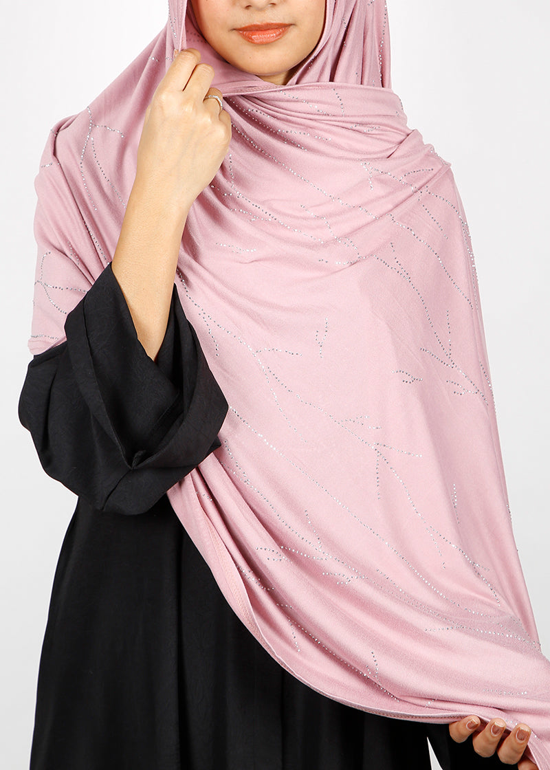 BeingMuslims Elegant Diamond Work Jersey Hijab Dusty Rose Pack of 10