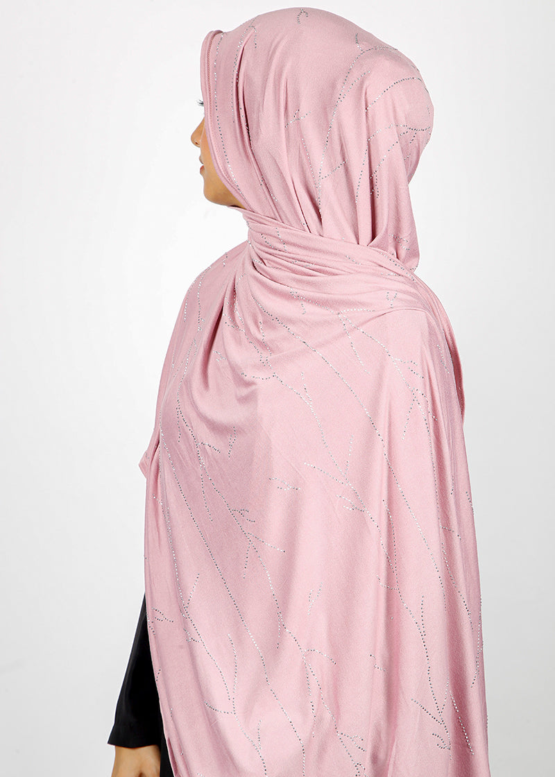 BeingMuslims Elegant Diamond Work Jersey Hijab Dusty Rose Pack of 10