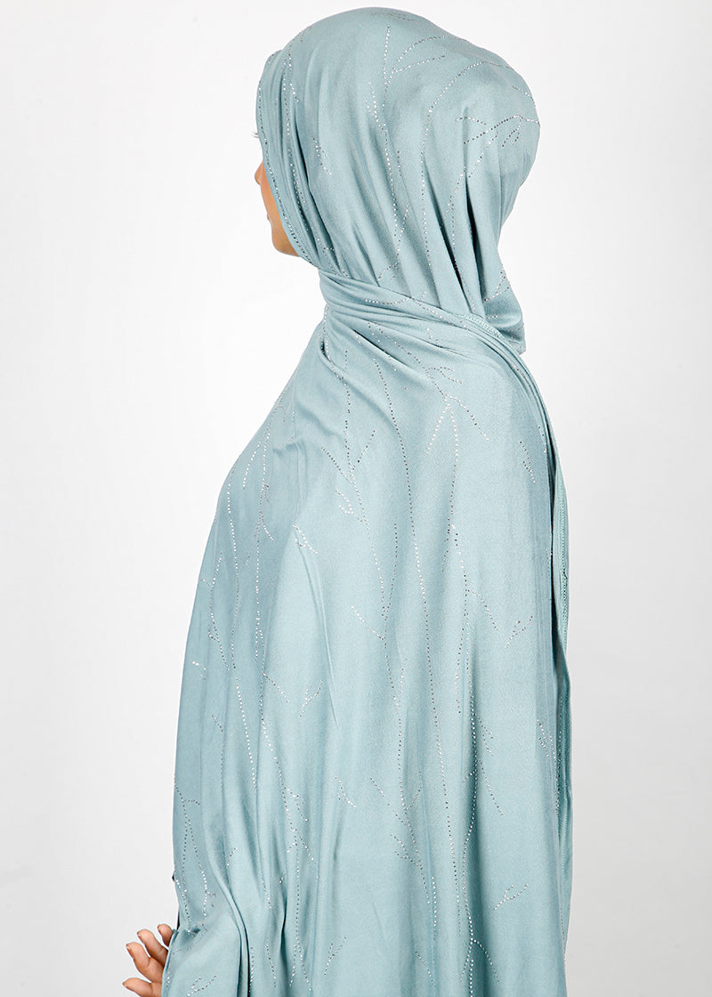 BeingMuslims Elegant Diamond Work Jersey Hijab Ice Blue Pack of 10