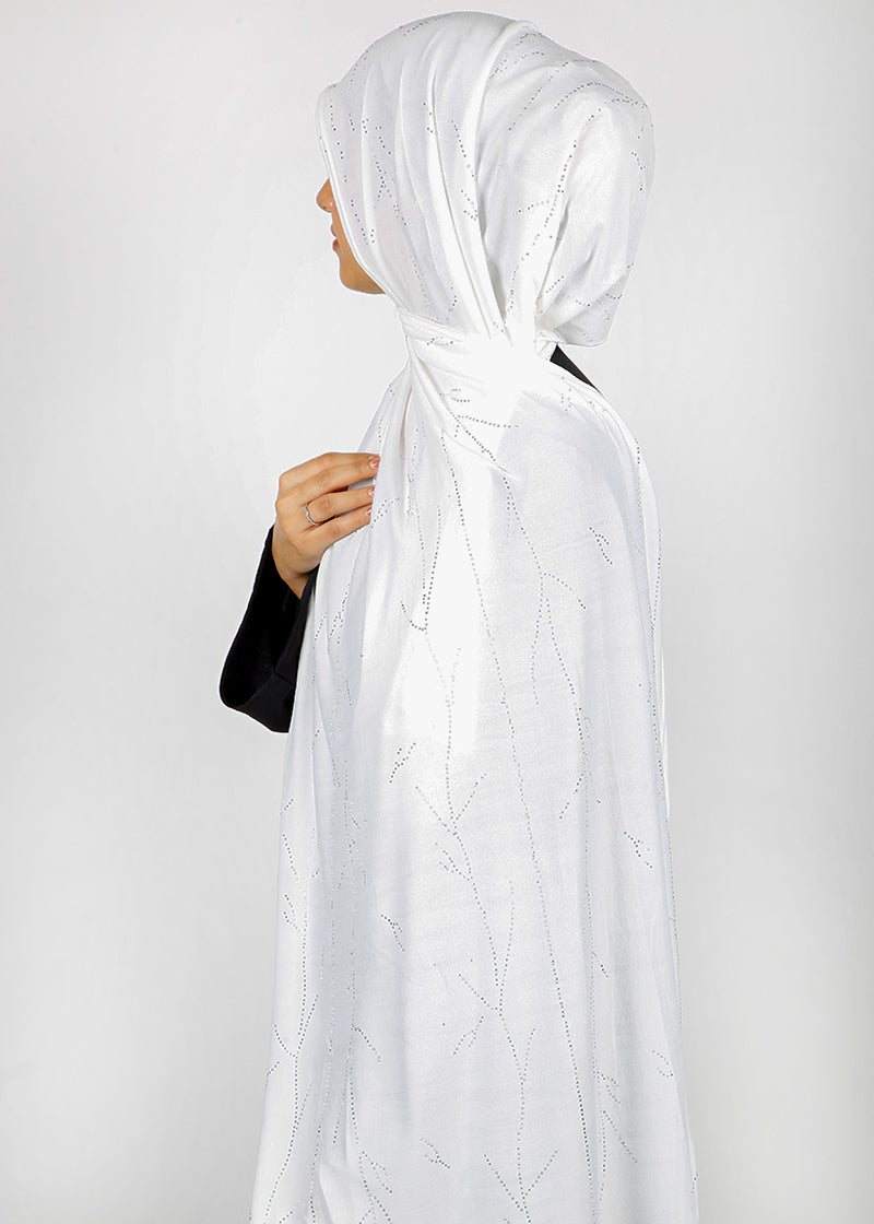BeingMuslims Elegant Diamond Work Jersey Hijab White Pack of 10