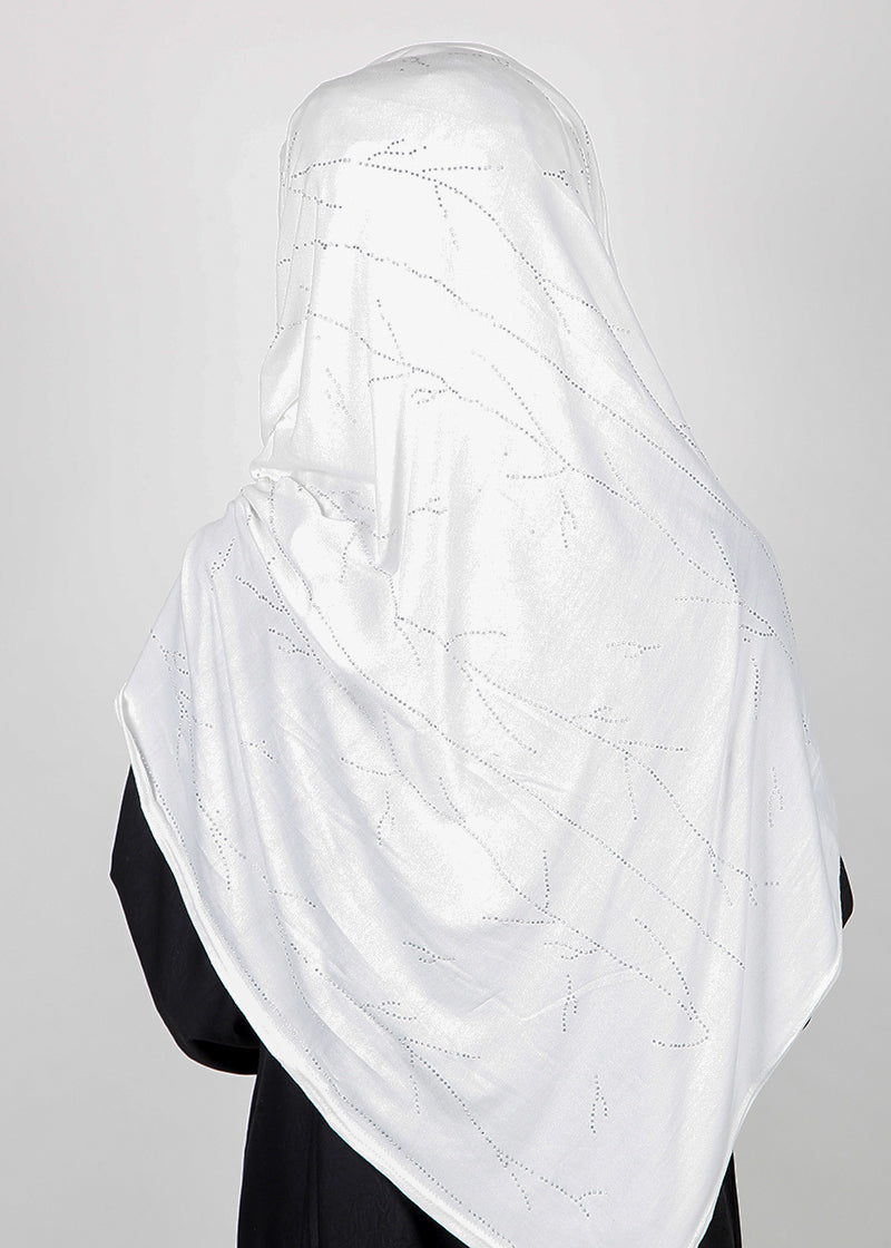 BeingMuslims Elegant Diamond Work Jersey Hijab White Pack of 10