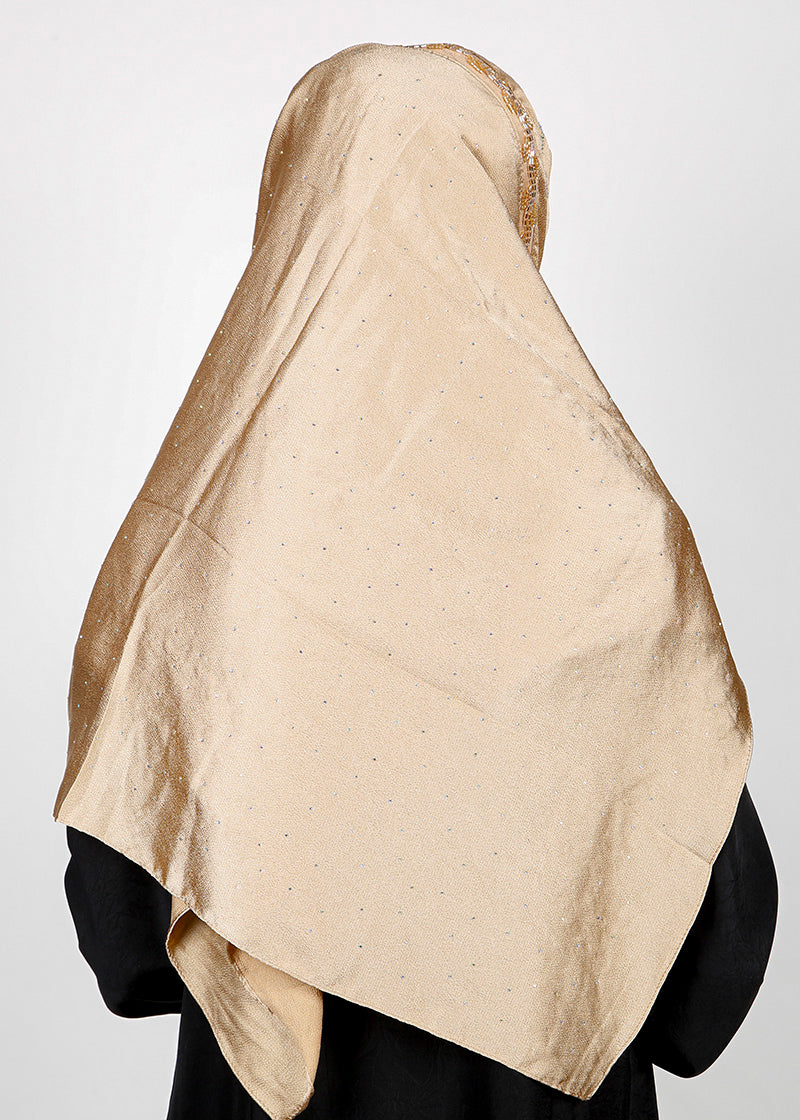 BeingMuslims Cutdana Work Bubble Satin Hijab Golden Pack of 10
