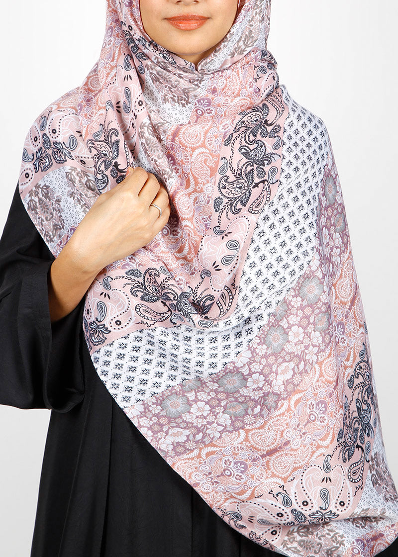 BeingMuslims Paisley Design Printed Soft Viscose Hijab Soft Pink Pack of 10