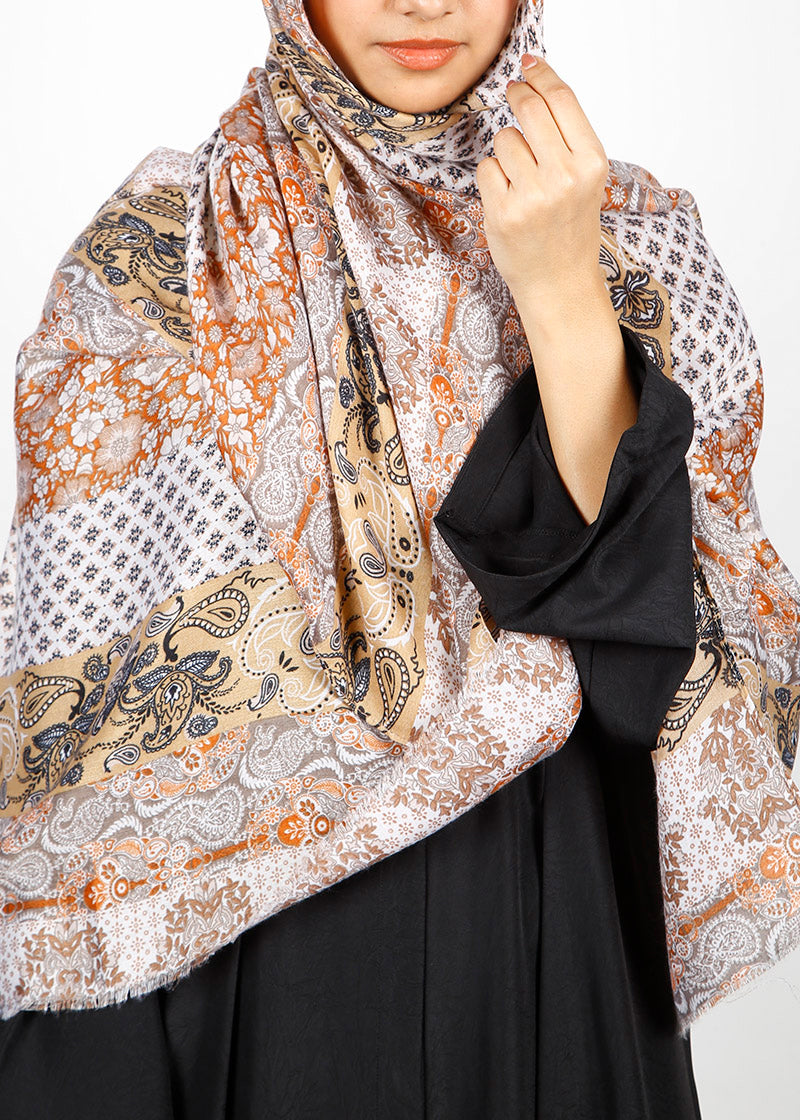 BeingMuslims Paisley Design Printed Soft Viscose Hijab Burnt Orange Pack of 10