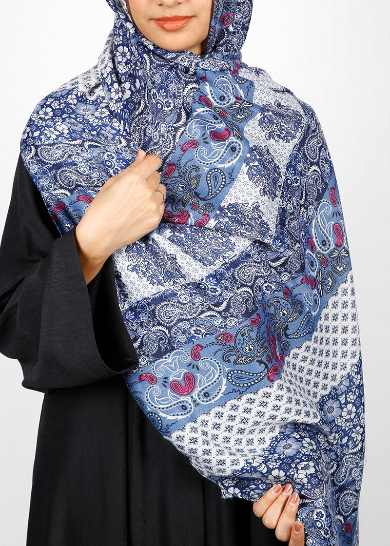 BeingMuslims Paisley Design Printed Soft Viscose Hijab Blue Pack of 10