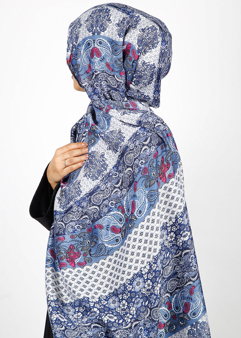 BeingMuslims Paisley Design Printed Soft Viscose Hijab Blue Pack of 10