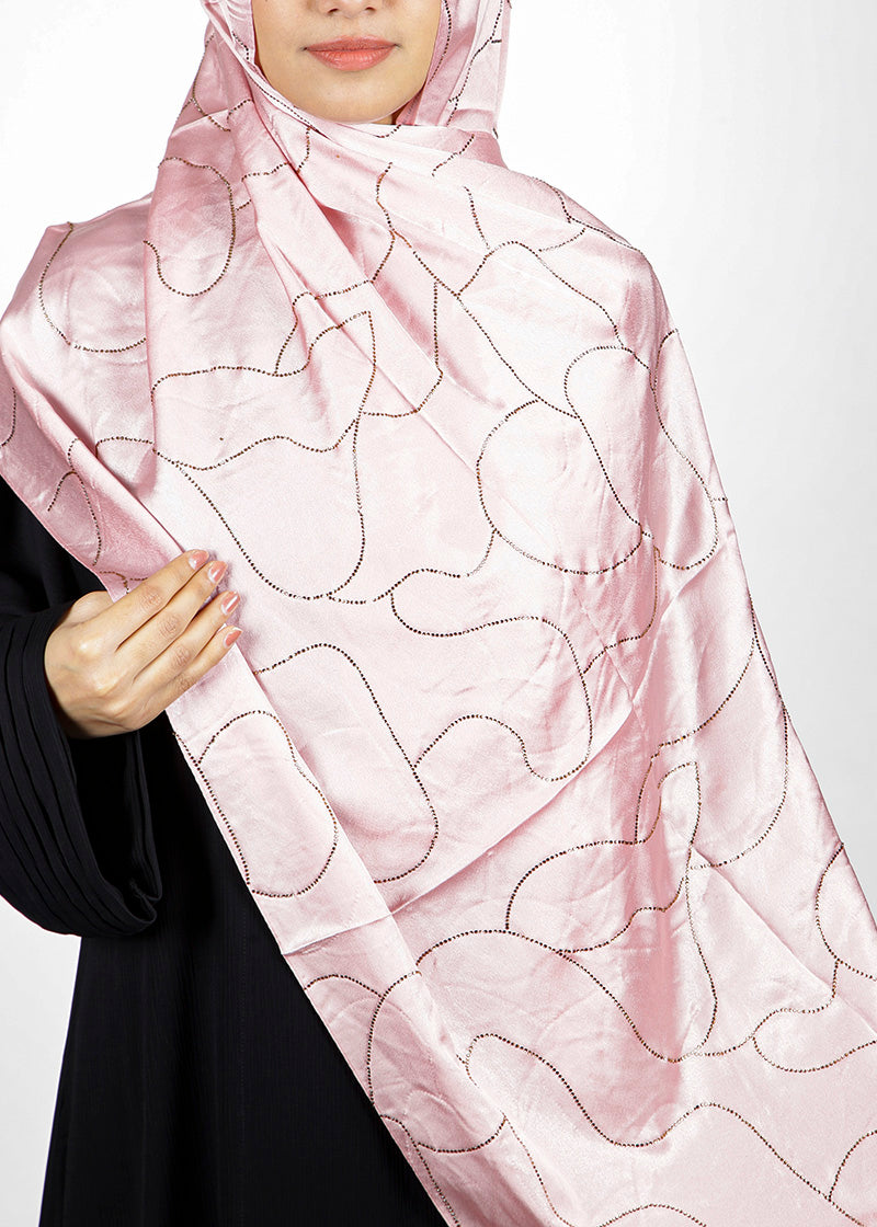 BeingMuslims Swarovski Work Satin Hijab Blush pink Pack of 10