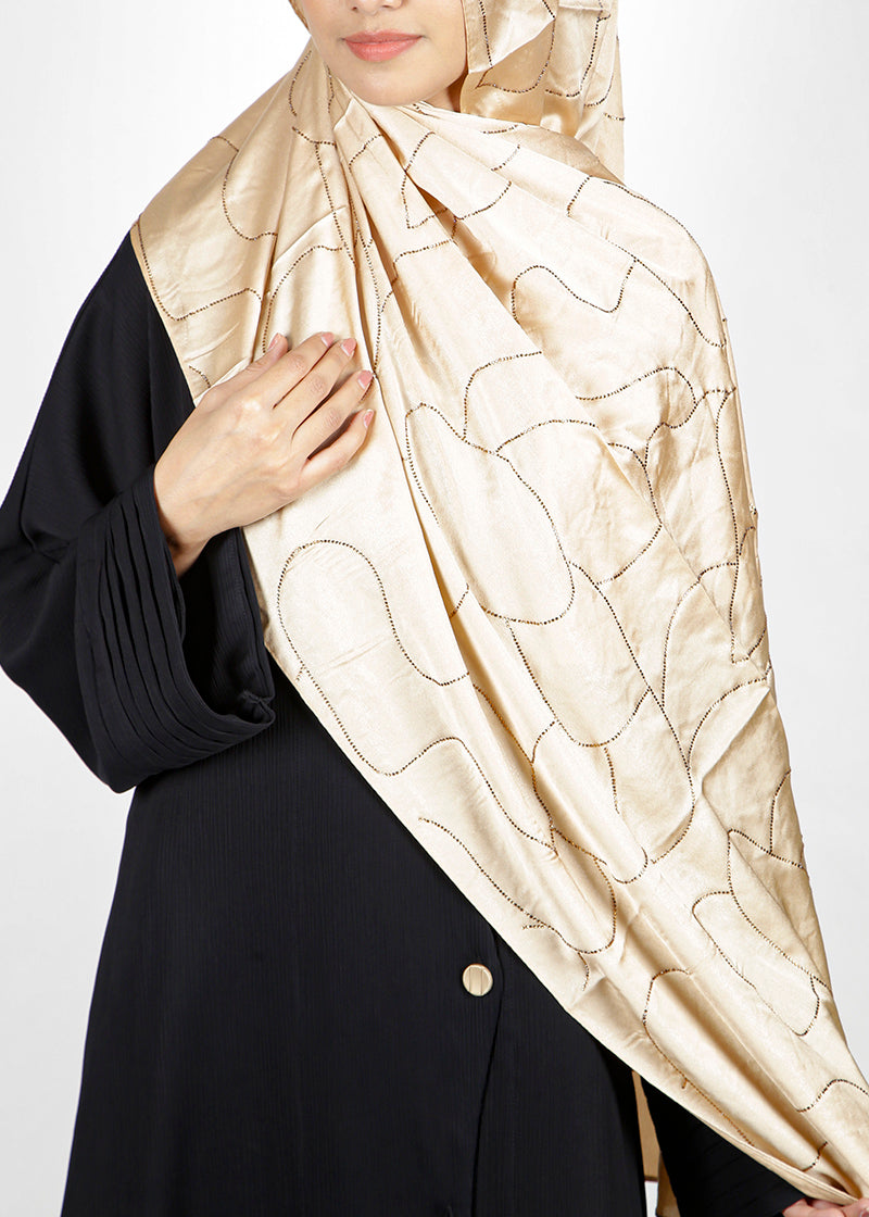 BeingMuslims Swarovski Work Satin Hijab Golden Pack of 10