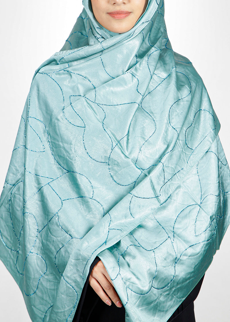 BeingMuslims Swarovski Work Satin Hijab Light Blue Pack of 10