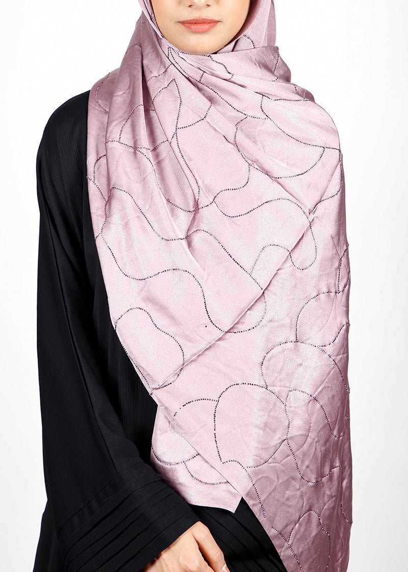 BeingMuslims Swarovski Work Satin Hijab Misty Rose Pack of 10