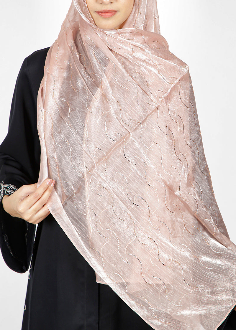 BeingMuslims Swarovski Work Organza Luxury Hijab Champaigne Pack of 10