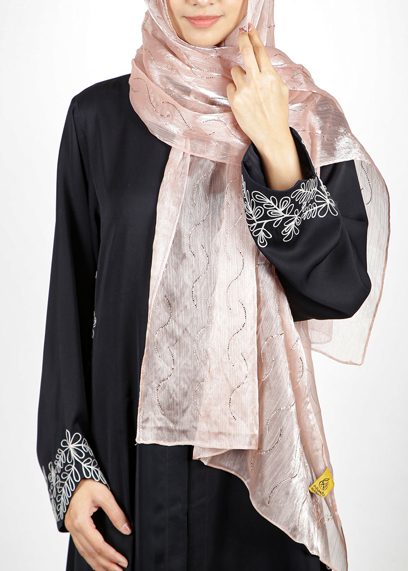 BeingMuslims Swarovski Work Organza Luxury Hijab Champaigne Pack of 10