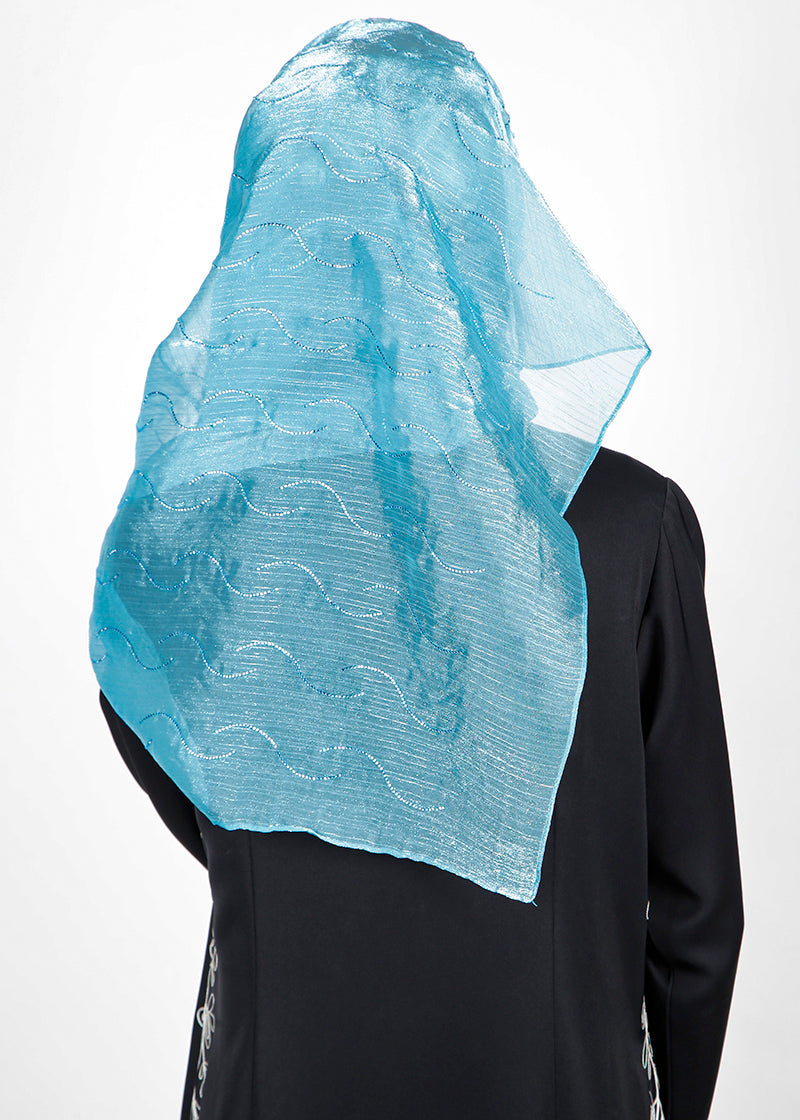 BeingMuslims Swarovski Work Organza Luxury Hijab Electric Blue Pack of 10