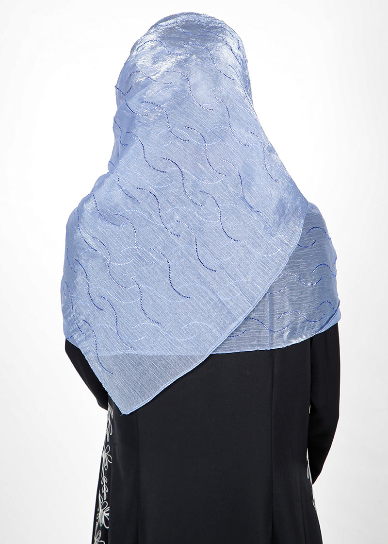 BeingMuslims Swarovski Work Organza Luxury Hijab Light Blue Pack of 10