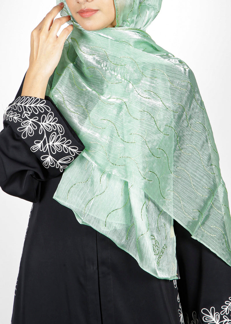 BeingMuslims Swarovski Work Organza Luxury Hijab Mint Green Pack of 10