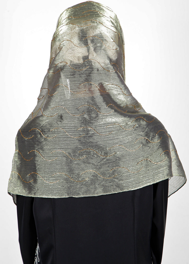 BeingMuslims Swarovski Work Organza Luxury Hijab Sage Green Pack of 10
